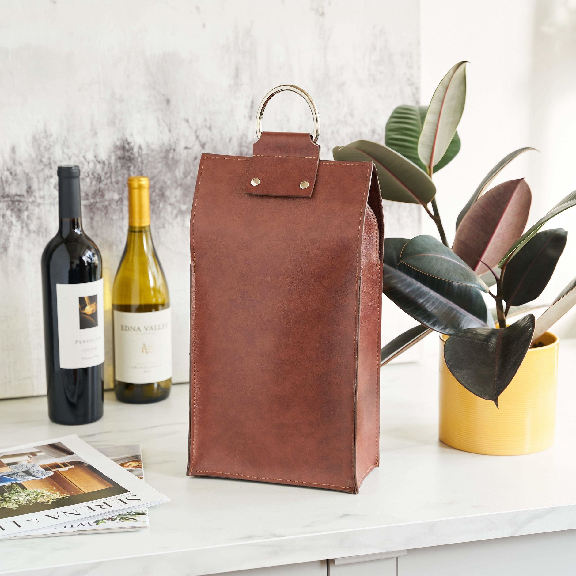 Viski Faux Leather Double-Bottle Wine Tote - SwagglyLife Home & Fashion